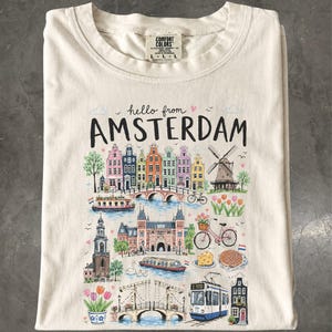 Amsterdam T-Shirt: Retro Dutch Travel Graphic Tee, Canal Tulip Shirt, Netherlands Souvenir Gift