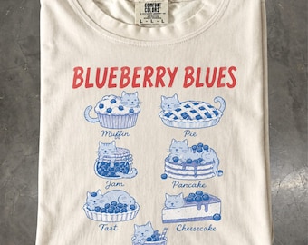 Blueberry Cat Shirt, Funny Cat Tee, Cute Foodie Cat Gift, Retro Dessert T-Shirt