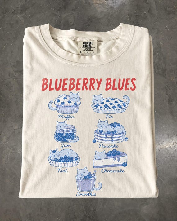 Blueberry Cat Shirt, Funny Cat Tee, Cute Foodie Cat Gift, Retro Dessert T-Shirt