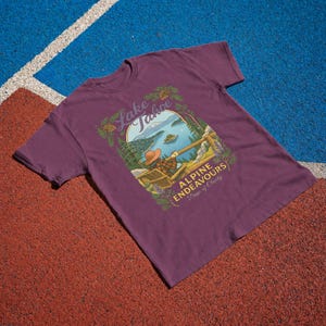 Lake Tahoe Shirt, Retro California Mountain Graphic Tee, Outdoor Travel Gift Berry | Maroon