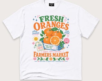 Orange Shirt, Farmers Market Graphic Tee, Retro Citrus Fruit T-Shirt, Orange Lover Gift