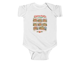 Christmas Market Holiday Village Infant Bodysuit | Cute Cottage Illustration