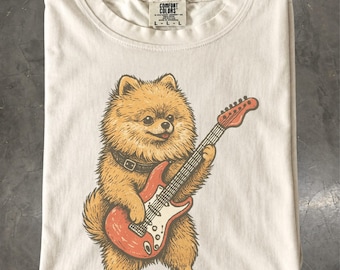 Pomeranian Shirt, Guitar Dog Graphic Tee, Funny Pom Music Lover Gift