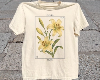 Vintage Lily Flower T-Shirt: French Botanical Floral Graphic Tee