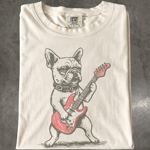 French Bulldog Shirt, Guitar Frenchie Graphic Tee, Funny Dog Music Lover Gift
