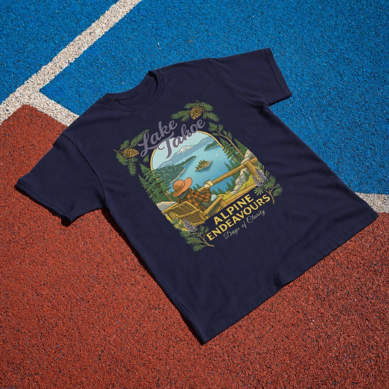 Lake Tahoe Shirt, Retro California Mountain Graphic Tee, Outdoor Travel Gift True Navy | Navy