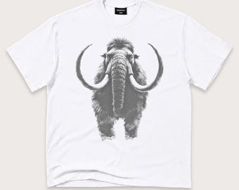 Woolly Mammoth T-Shirt: Vintage Etching Prehistoric Animal Wildlife Graphic Tee