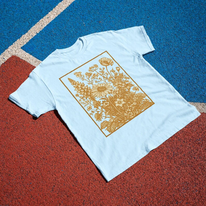 Vintage Wildflower Tee, Golden Botanical Meadow Illustration Comfort Colors Shirt bild 8