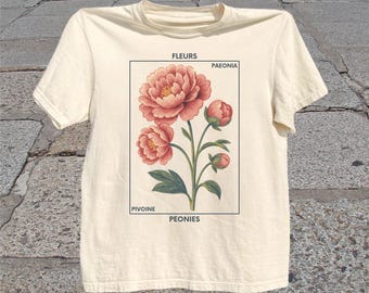 Peony Flower T-Shirt: Vintage Botanical Floral Graphic Tee