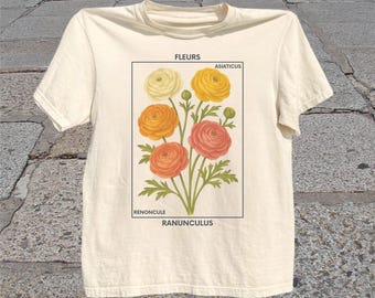 Vintage Ranunculus Flower T-Shirt: French Botanical Floral Graphic Tee