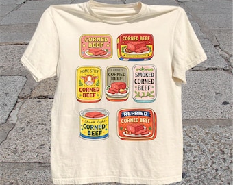 Corned Beef T-Shirt: Retro Canned Meat Graphic Tee, Pantry Food Shirt, Deli Lover Gift