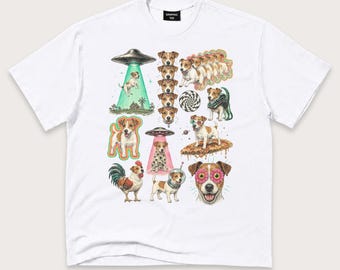 Jack Russell Terrier Shirt, Funny Psychedelic Dog Graphic Tee, Surreal UFO Terrier Gift