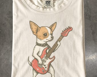 Chihuahua Guitar Shirt, Vintage Dog Music Tee, Rock and Roll Graphic T-Shirt