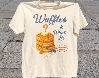 Camiseta de gofres: Divertida camiseta retro con estampado de ansiedad por el desayuno.