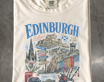 Edinburgh Scotland T-Shirt: Vintage Travel Graphic Tee, Castle Tartan Souvenir Shirt, Westie Gift