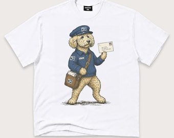 Doodle Dog Postal Worker T-Shirt: Retro Mailman Graphic Tee, Delivery Driver Shirt