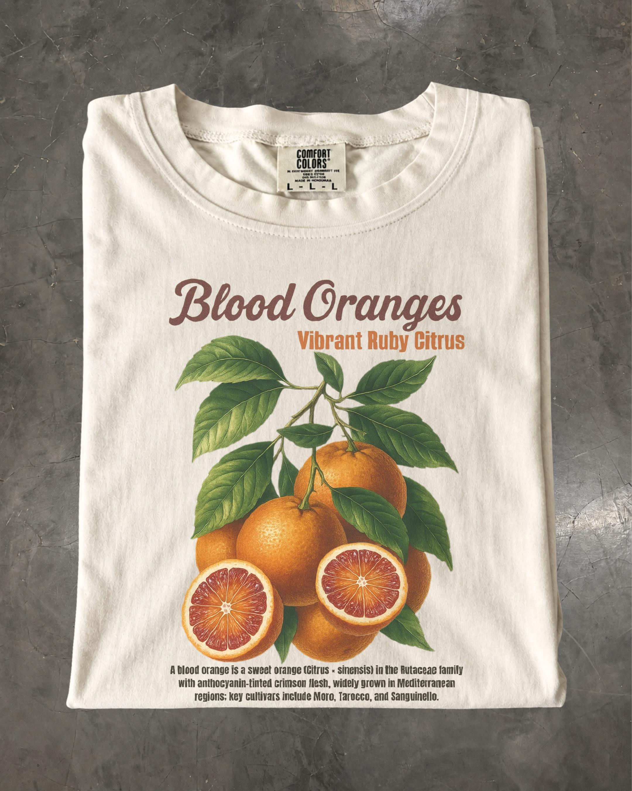 BLOOD ORANGE BIOTOP Tシャツ Blood Orange Shirt, Retro Citrus Fruit Graphic Tee, Botanical Food