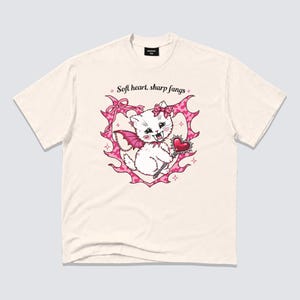 Vampire Cat T-Shirt: Pink Coquette Graphic Tee, Sharp Fangs Shirt, Goth Gift