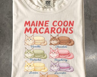 Maine Coon Shirt, Macaron Cat Tee, Funny Cat Lover Gift, Foodie T-Shirt