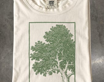 Oak Tree T-Shirt: Vintage Linocut Botanical Nature Graphic Tee, Unisex Forest Shirt