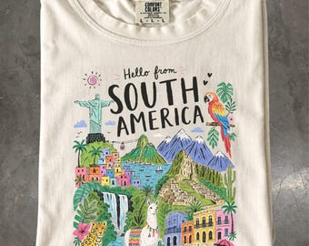 South America Travel T-Shirt, Latin America Landmarks Tee, Peru Brazil Comfort Colors Shirt