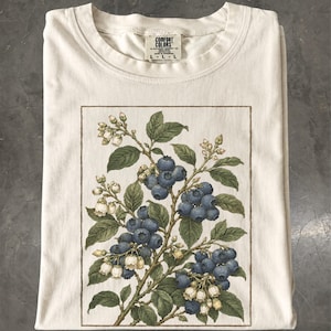 Blueberry Botanical Tee, Vintage Fruit Plant Illustration Comfort Colors Shirt