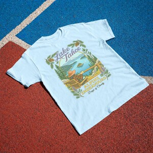 Lake Tahoe Shirt, Retro California Mountain Graphic Tee, Outdoor Travel Gift Chambray | Light Blue