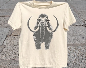Woolly Mammoth T-Shirt: Vintage Etching Prehistoric Animal Wildlife Graphic Tee