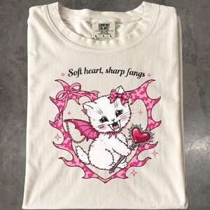 Vampire Cat T-Shirt: Pink Coquette Graphic Tee, Sharp Fangs Shirt, Goth Gift
