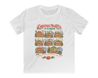 Christmas Markets of Europe Kids Tee | Holiday Market Illustration, Festive Village Cabins