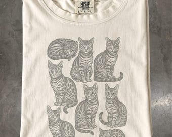 Vintage Tabby Cat Shirt, Feline Sketch Tee, Pet Lover Art, Comfort Colors T-Shirt