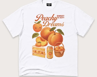 Peach T-Shirt: Retro Kawaii Fruit Graphic Tee, Peachy Dreams Shirt, Foodie Gift