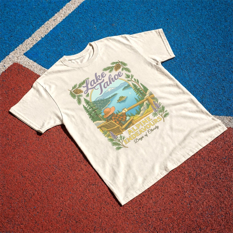 Lake Tahoe Shirt, Retro California Mountain Graphic Tee, Outdoor Travel Gift Ivory | Natural