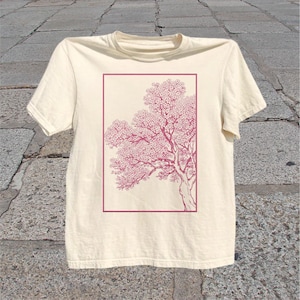 Cherry Blossom T-Shirt: Vintage Linocut Sakura Tree Graphic Tee, Botanical Unisex Shirt