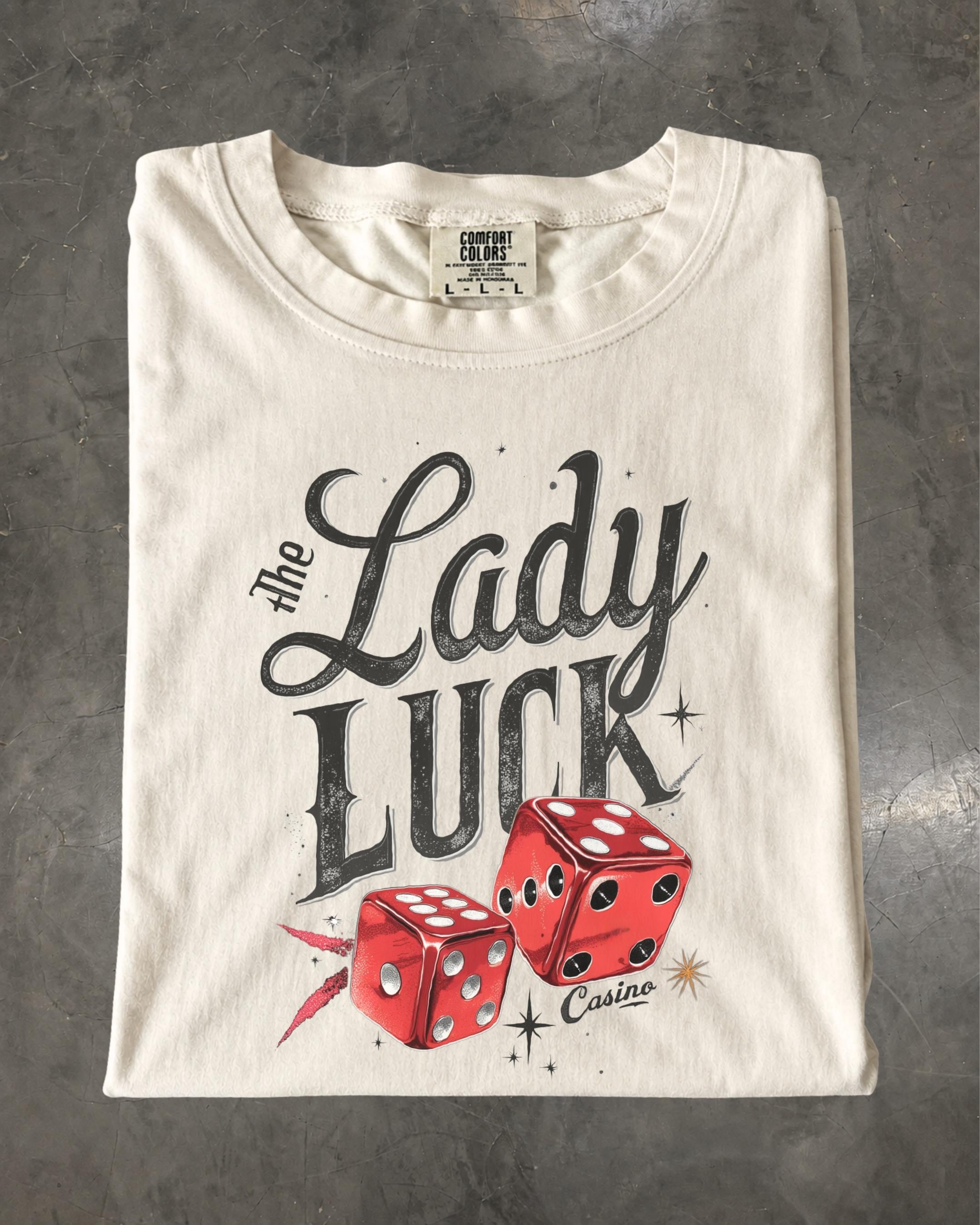 lady luck dress code Casino T-Shirt, Retro Dice Gambling Graphic, Comfort Colors Shirt _okendo:syndication_key:CL136297079