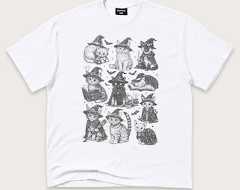 Witch Cat T-Shirt: Vintage Halloween Kitten Graphic Tee, Spooky Shirt