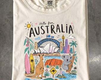 Australia Travel T-Shirt, Sydney Opera House Koala Kangaroo Comfort Colors Shirt