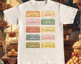 バターシャツ：ヴィンテージ バタースティック ラベル グラフィック Tシャツ