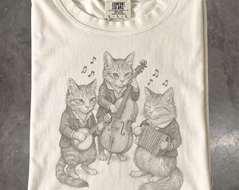 Cat Music Shirt, Funny Cat Band Tee, Vintage Cat T-Shirt, Music Lover Gift
