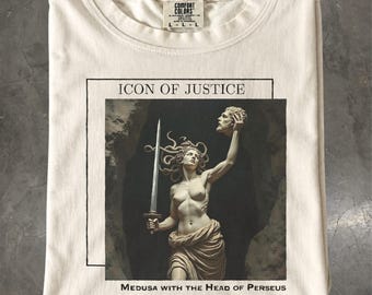 Medusa With Head of Perseus Shirt, Greek Mythology Tee, Feminist Statue Art