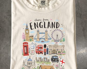 England T-Shirt: Retro British Travel Graphic Tee, London Landmark Shirt, UK Souvenir Gift