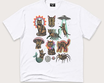 Tortoiseshell Cat Shirt, Funny Psychedelic Graphic Tee, Surreal UFO Tortie Lover Gift