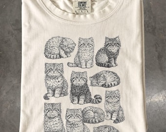 Funny Cat T-Shirt, Vintage Sketch Cat Graphic Tee, Comfort Colors Shirt