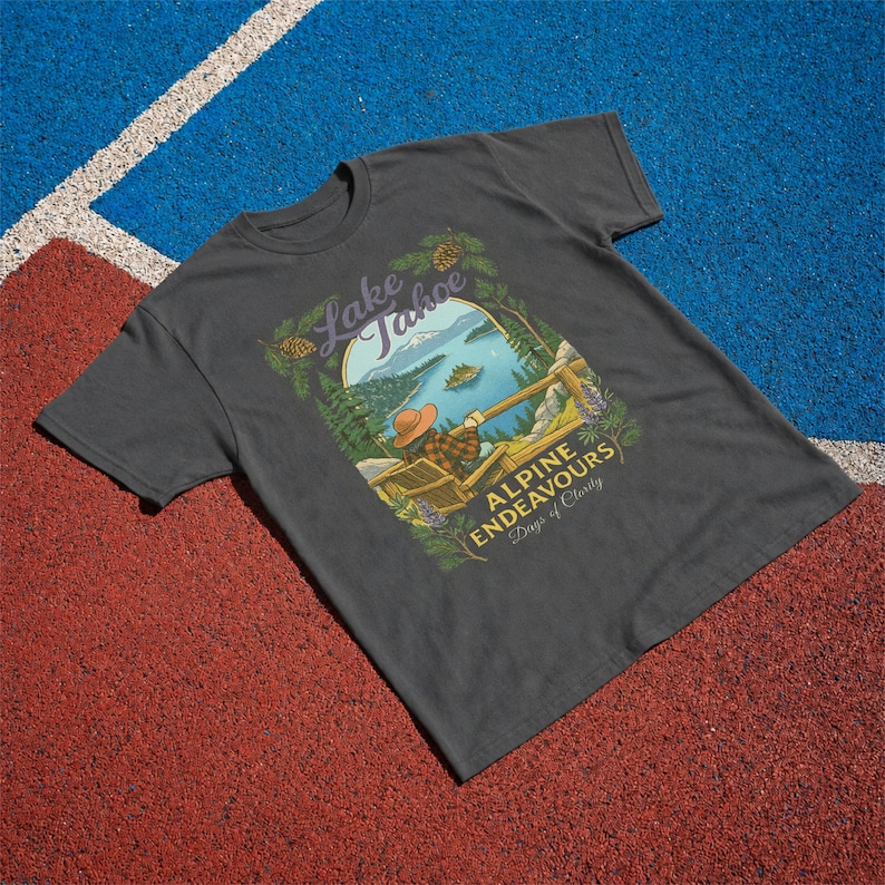 Lake Tahoe Shirt, Retro California Mountain Graphic Tee, Outdoor Travel Gift Pepper | Charcoal