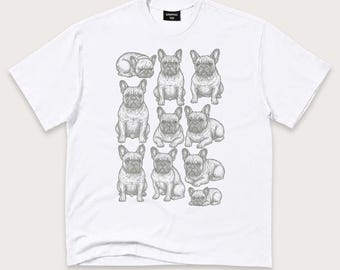 French Bulldog T-Shirt: Vintage Sketch Dog Graphic Tee, Minimalist Frenchie Shirt