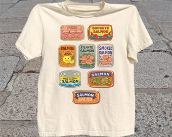 Canned Salmon T-Shirt: Retro Tinned Fish Graphic Tee, Canned Seafood Lover Shirt, Foodie Gift