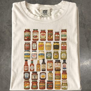 Retro Condiment Jars T-Shirt: Vintage Sauce Graphic Tee, Pantry Food Shirt, Cook Gift