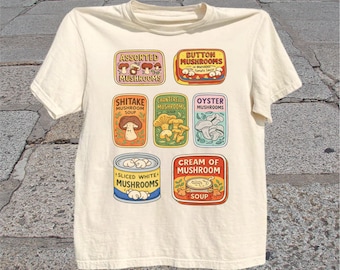 Canned Mushroom T-Shirt: Retro Cottagecore Fungi Graphic Tee, Foodie Shirt, Mushroom Lover Gift