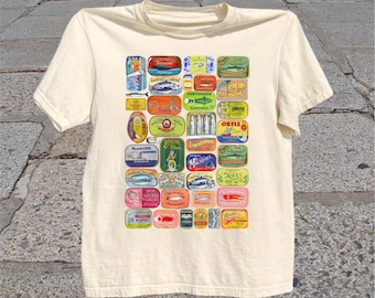 Vintage Sardine Cans T-Shirt: Retro Tinned Fish Graphic Tee