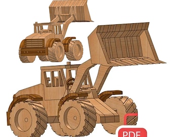 Plans and templates, wooden toy Caterpillar Front Loader, Instant PDF download, explanatory video